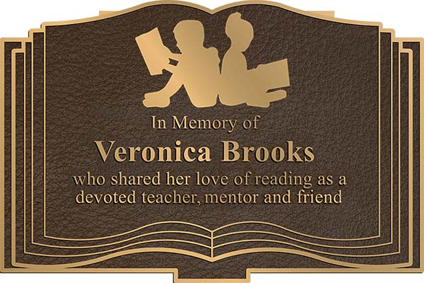 custom bronze plaque, custom bronze plaque with custom open book border